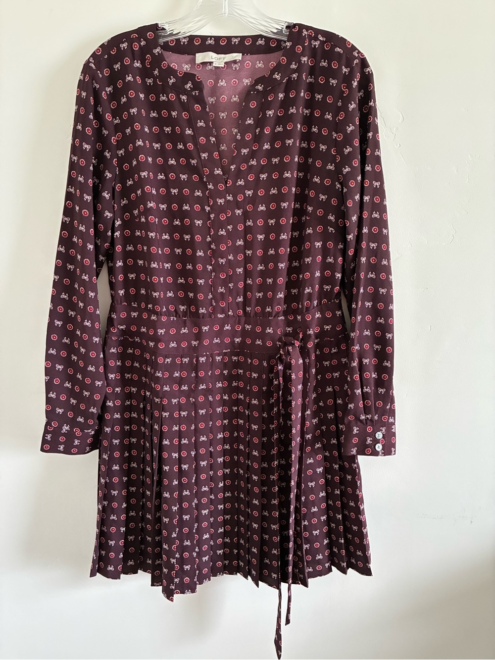 Loft Women's Burgundy Printed Long-Sleeve Dress size 6